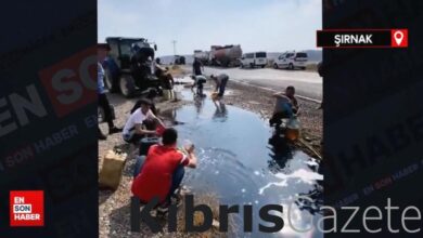sirnakta kaza yapan tirin tankerinden yayilan akaryakati bidonlara doldurdular rXMzEEyO